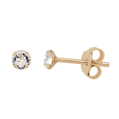Rose Gold Plated Sterling Silver & 3mm CZ Crystal Claw Set Stud Earrings