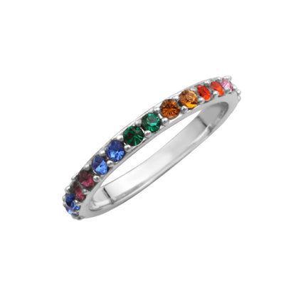 Sterling Silver & Rainbow CZ Crystal Eternity Ring - Size I-W