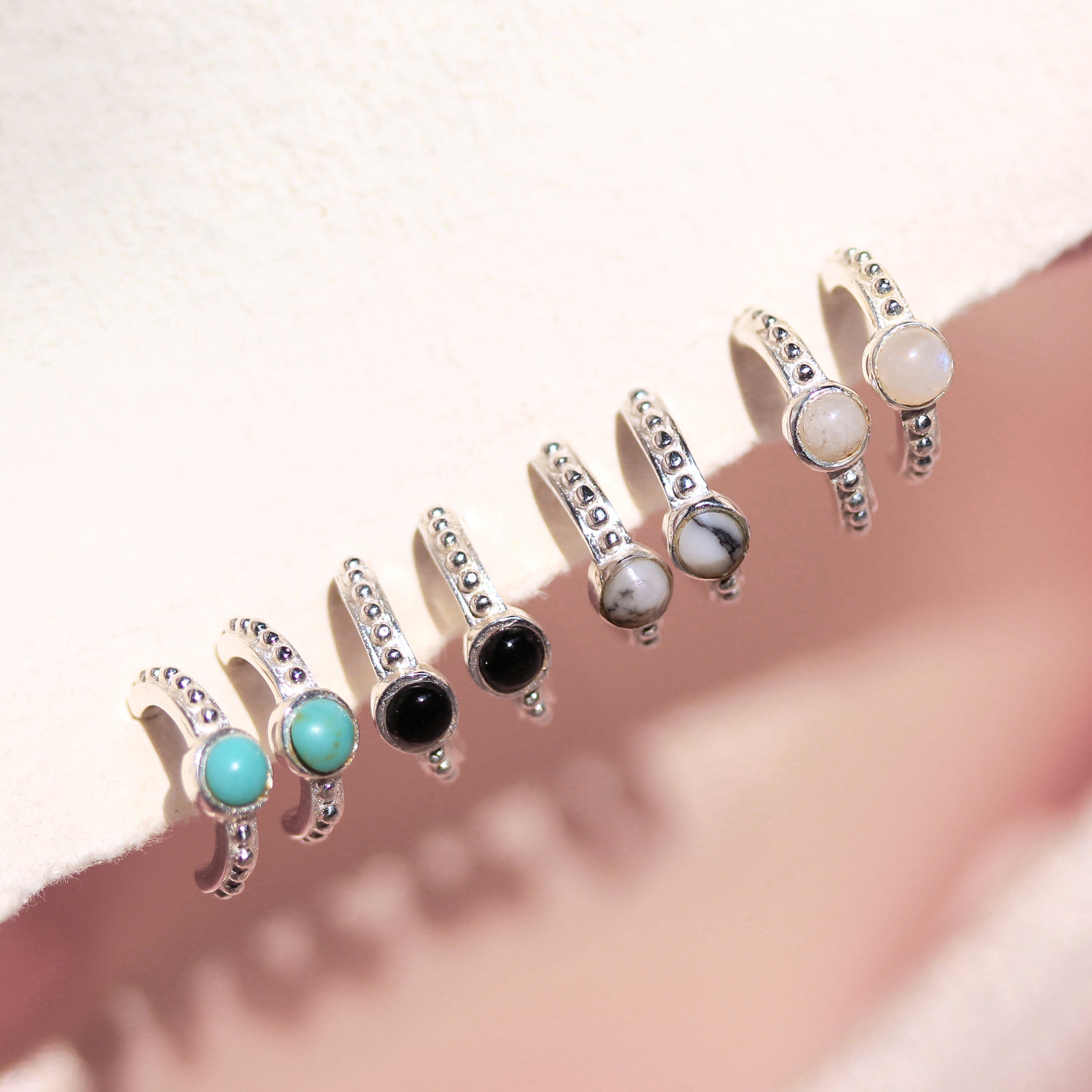 Sterling Silver Tribal Beaded Hoop Stud Earrings - 4 Colours