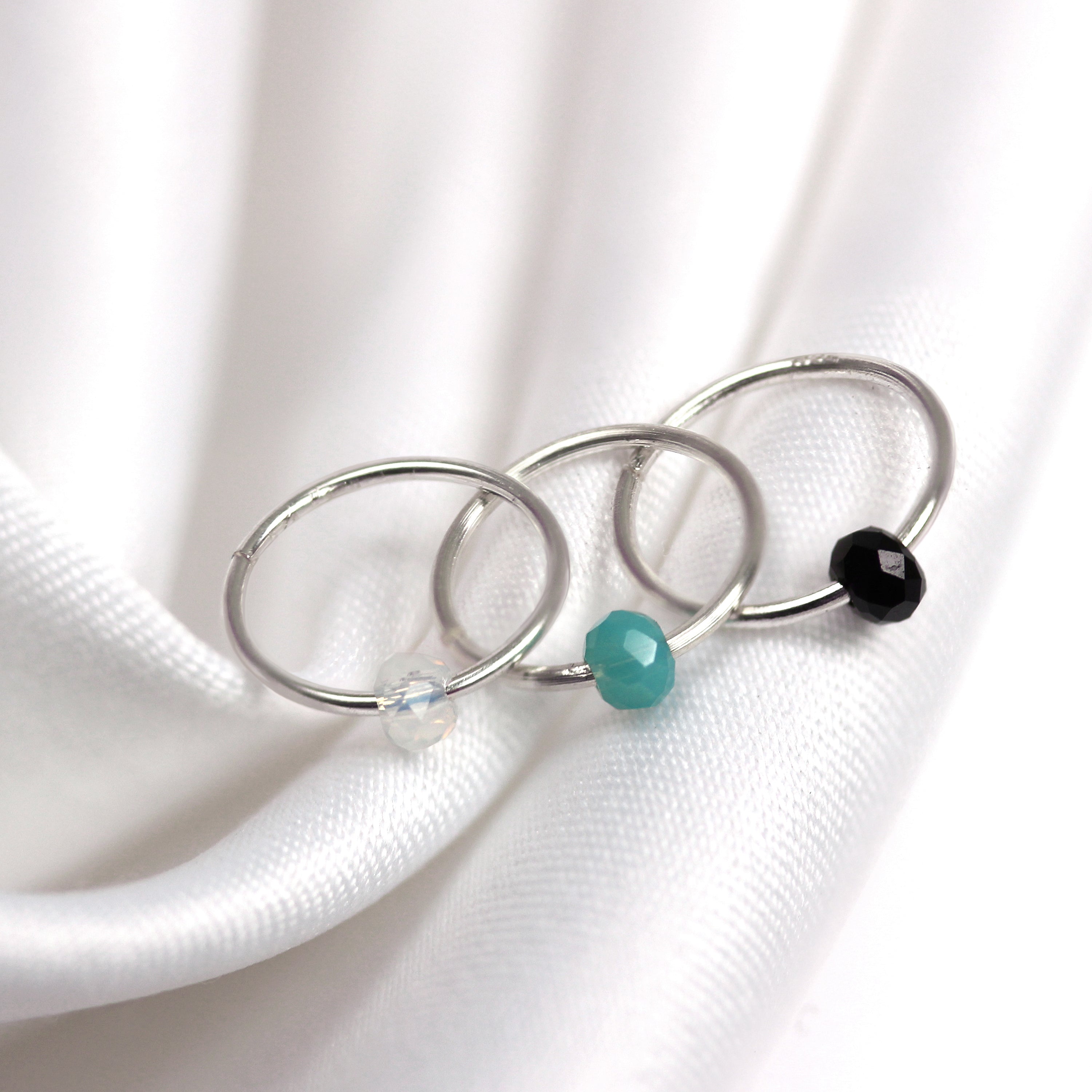 Sterling Silver & Stone Bead Nose Ring
