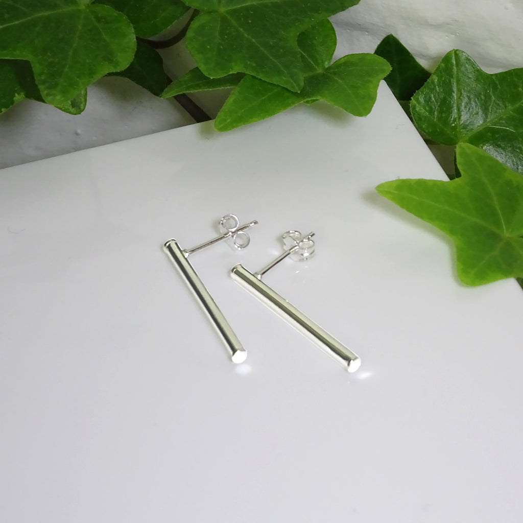 Sterling Silver Long Bar Stud Earrings