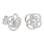 Sterling Silver Wire Knot White Synthetic Pearl Stud Earrings