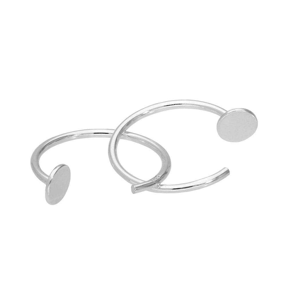 Sterling Silver Round Disc Pull Through Open Hoop Earrings