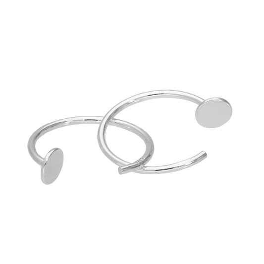 Sterling Silver Round Disc Pull Through Open Hoop Earrings