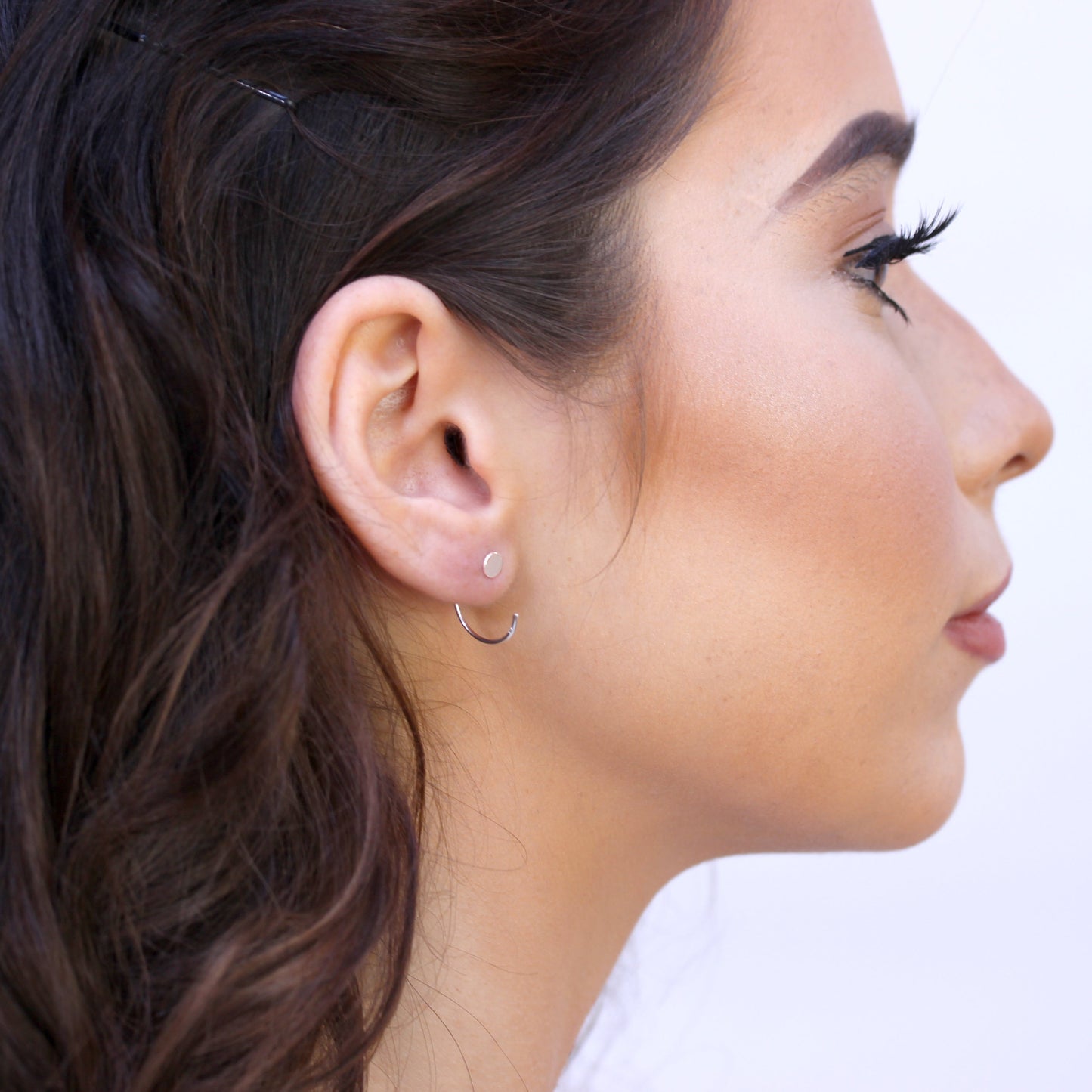 Sterling Silver Round Disc Pull Through Open Hoop Earrings