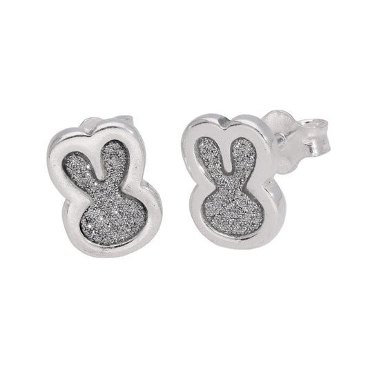 Sterling Silver Frosted Rabbit Bunny Ears Stud Earrings