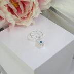 Sterling Silver Hamsa Hand Blue Bead Drop Adjustable Ring