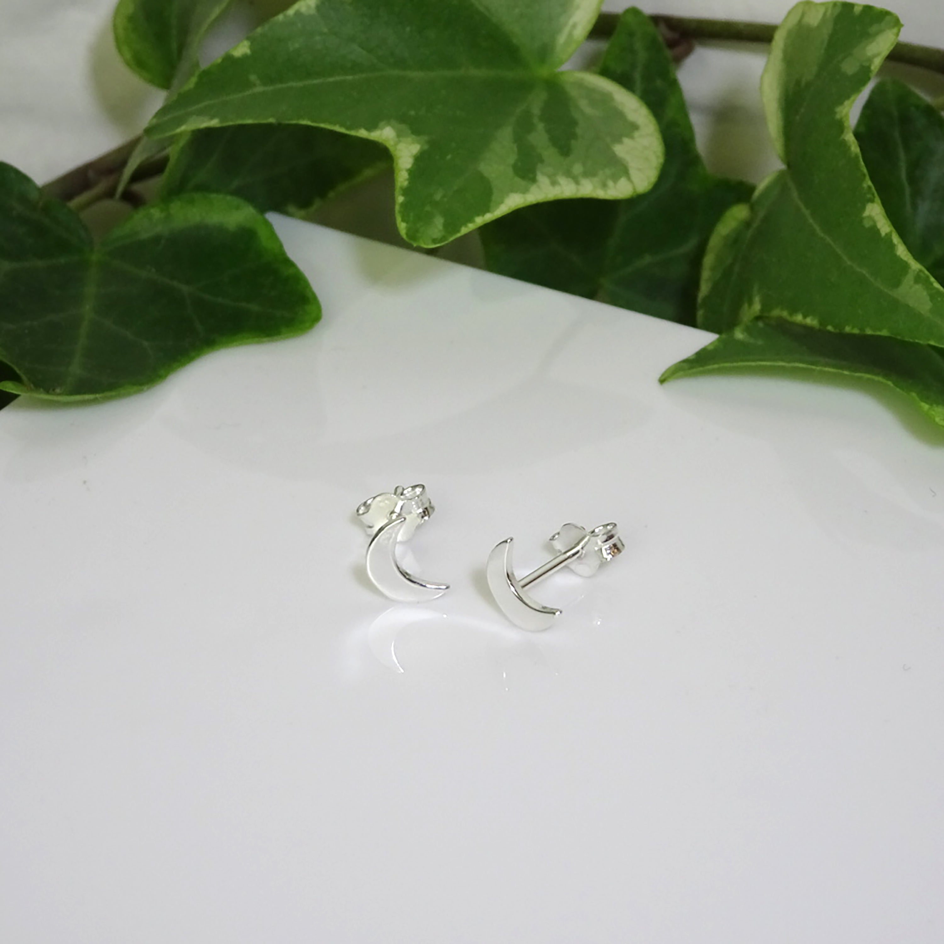 Small Sterling Silver Crescent Moon Stud Earrings