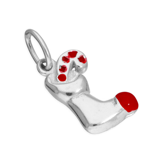 Sterling Silver Christmas Stocking & Candy Cane Charm