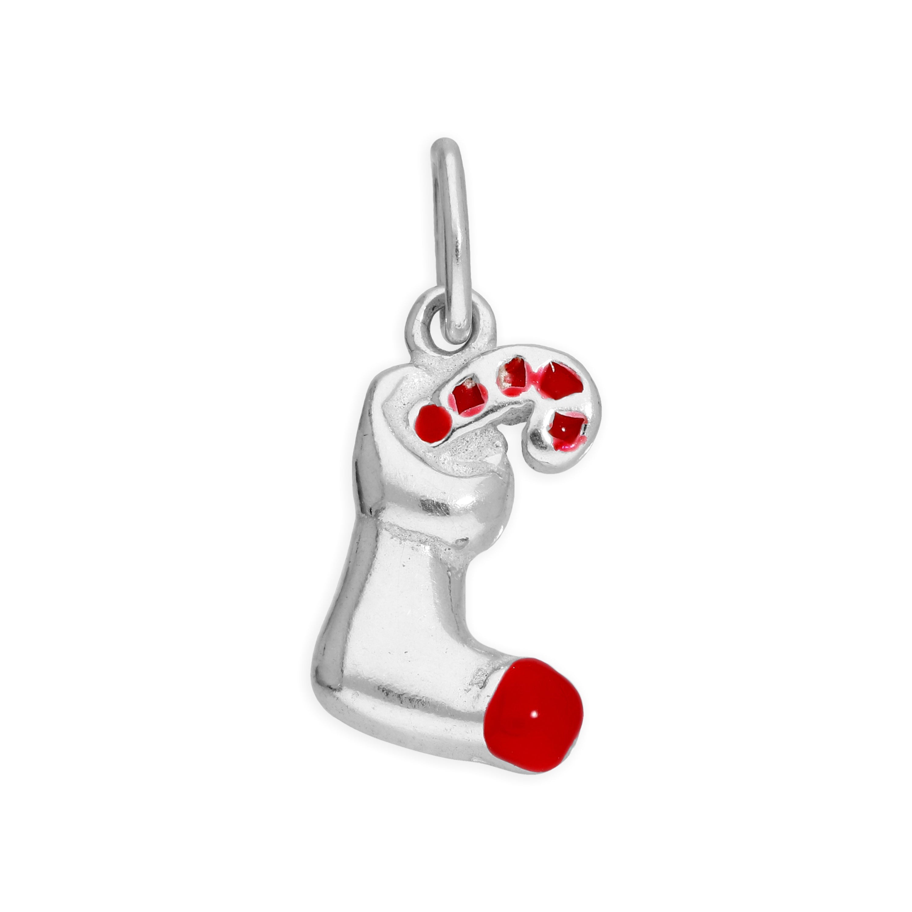 Sterling Silver Christmas Stocking & Candy Cane Charm