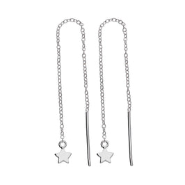 Small Sterling Silver Flat Star Pull Through Earrings