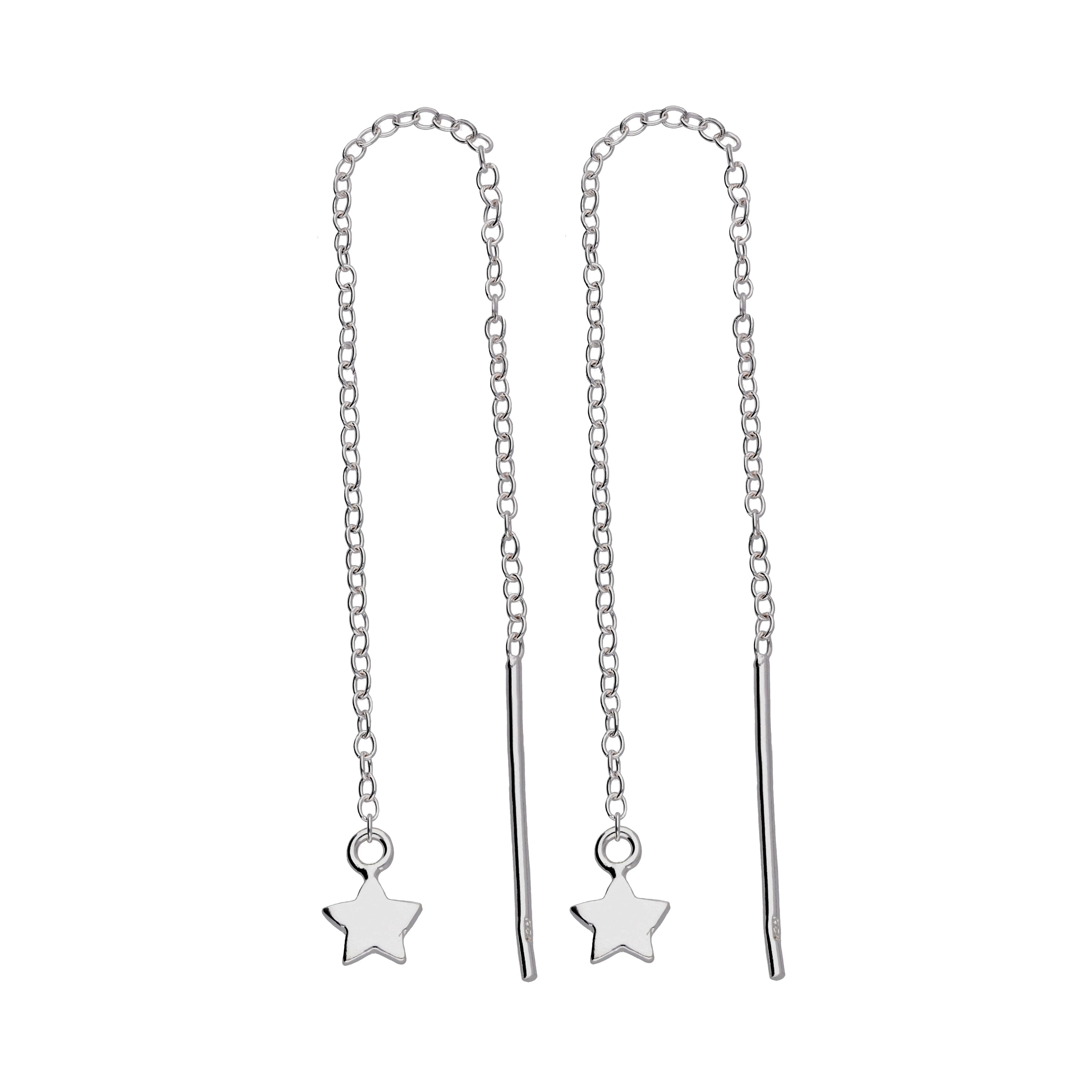 Small Sterling Silver Flat Star Pull Through Earrings