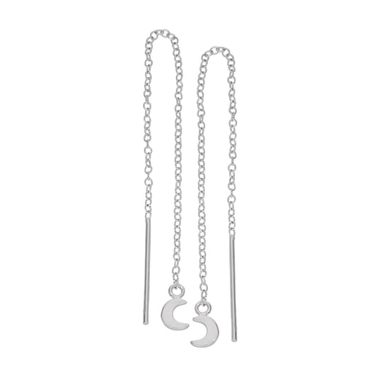 Small Sterling Silver Flat Moon Pull Through Earrings