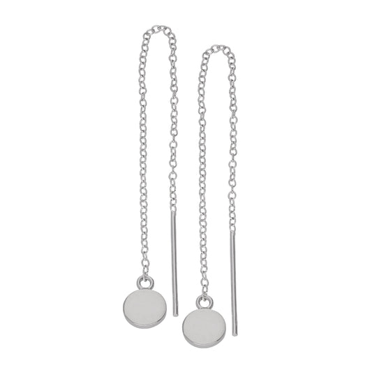 Sterling Silver Flat Round Disc Pull Through Earrings