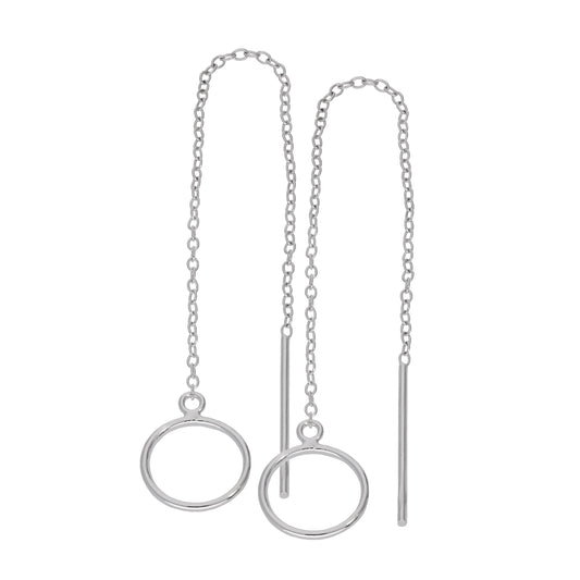 Sterling Silver Minimalist Circle Wire Dangle Drop Pull Through Earrings