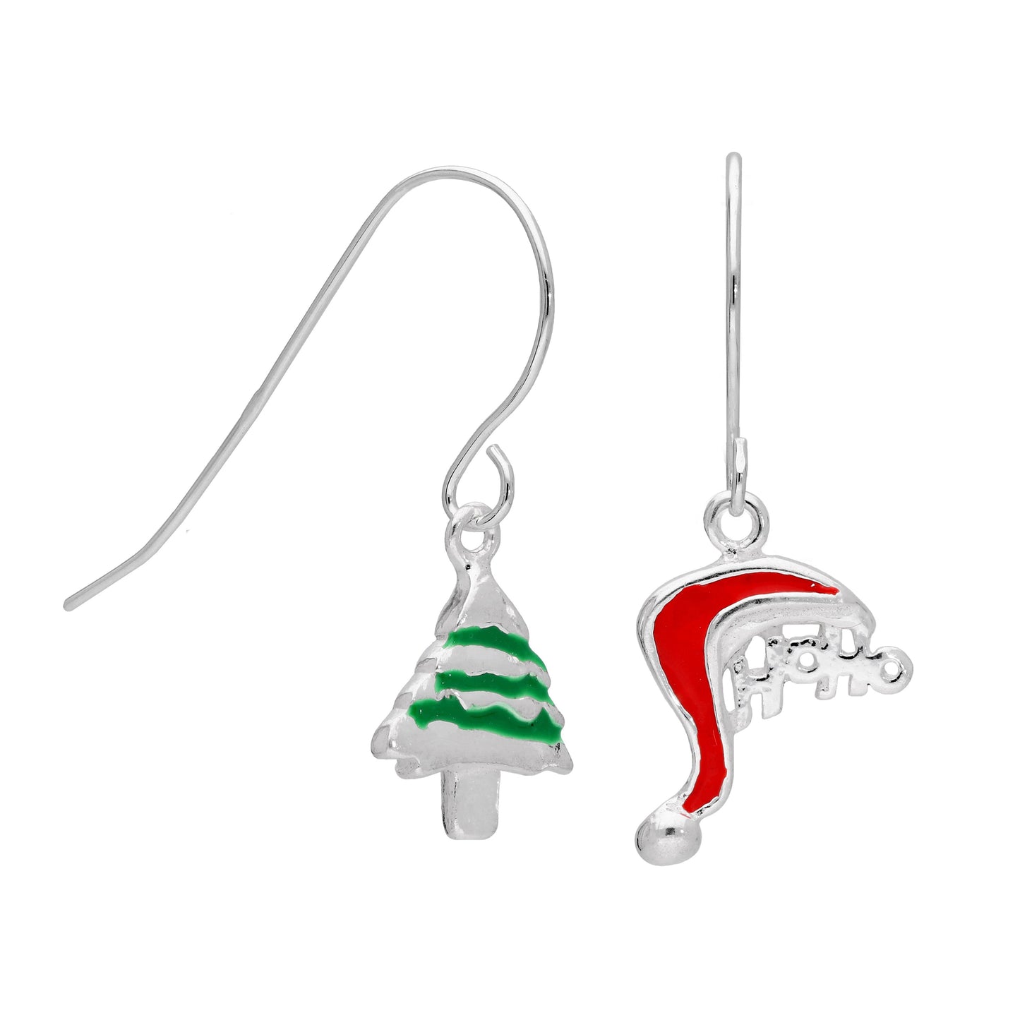 Sterling Silver Santa Hat & Christmas Tree Dangle Earrings