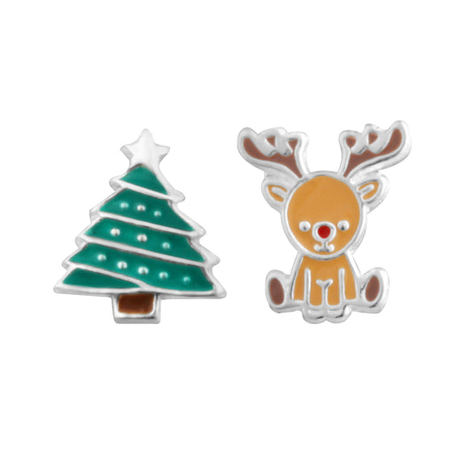 Sterling Silver Reindeer and Christmas Tree Studs