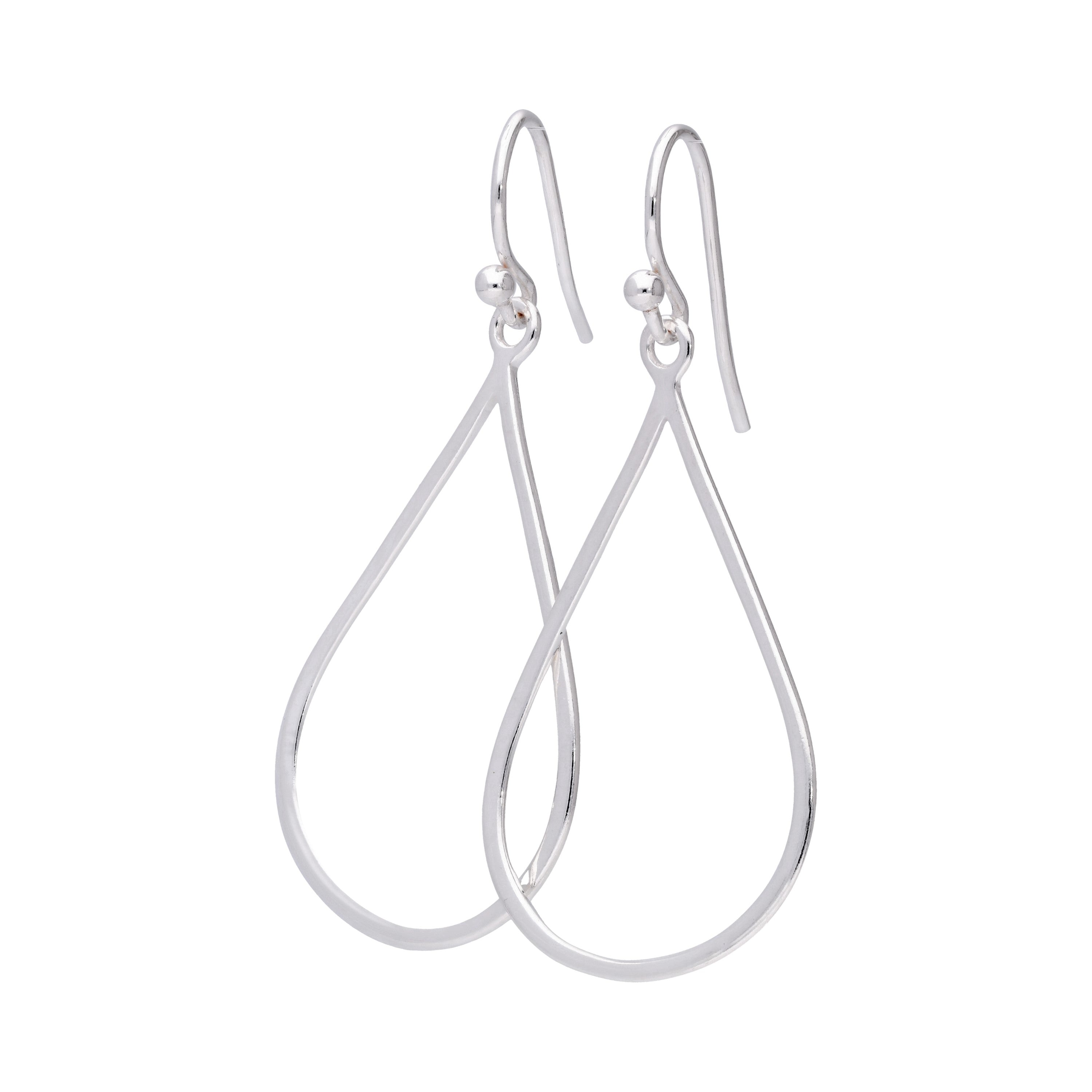 Sterling Silver Minimalist Teardrop Outline Dangle Drop Earrings