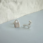 Sterling Silver Key Padlock Stud Earrings