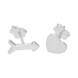 Sterling Silver Heart Arrow Mix & Match Stud Earrings