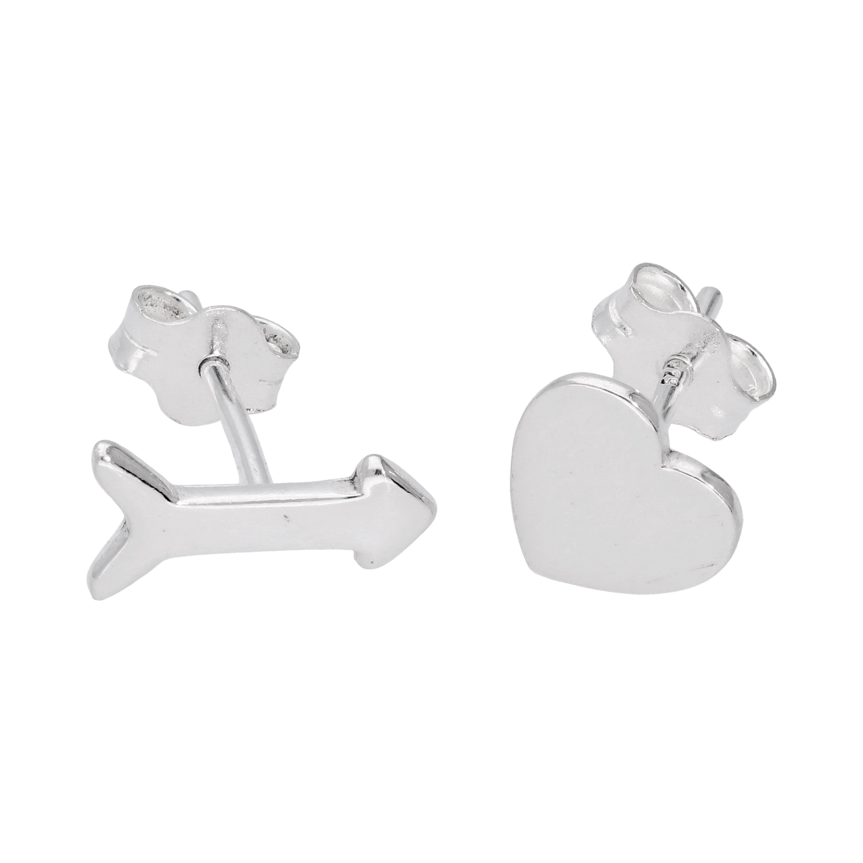 Sterling Silver Heart Arrow Mix & Match Stud Earrings