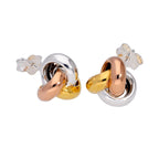 Tricolour Gold Plated Sterling Silver Knot Stud Earrings