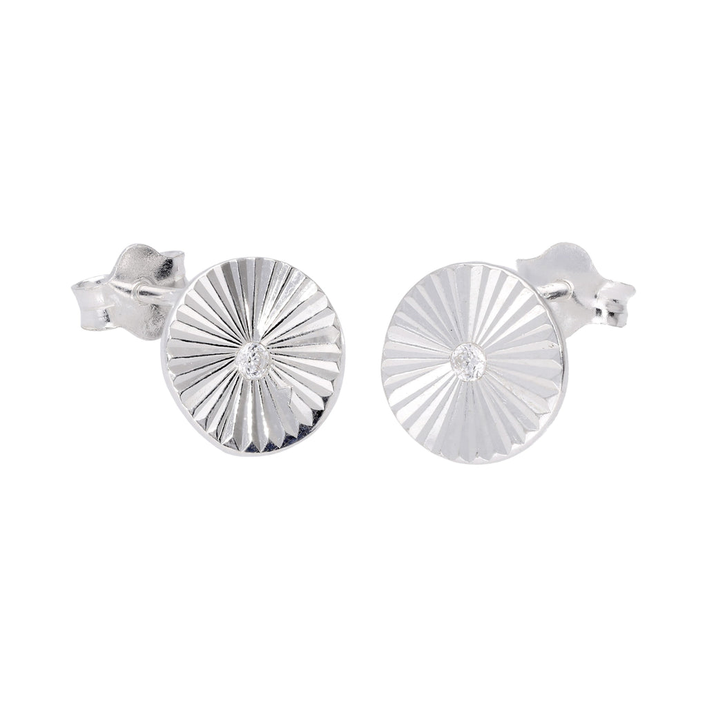 Sterling Silver Starburst Diamond Cut Clear CZ Stud Earrings