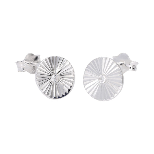 Sterling Silver Starburst Diamond Cut Clear CZ Stud Earrings