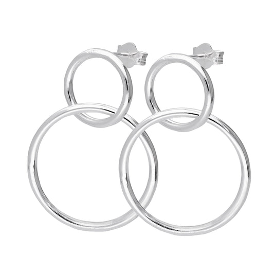 Sterling Silver Interlocking Double Circle Stud Drop Earrings