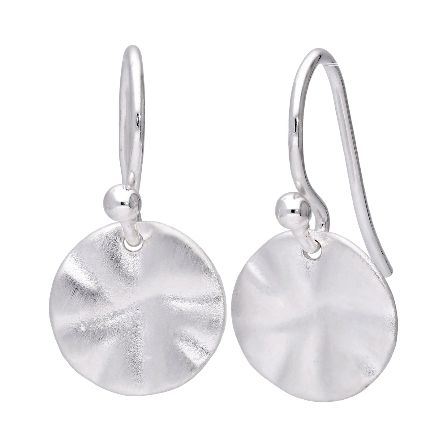 Sterling Silver Hammered Round Disc Drop Earrings