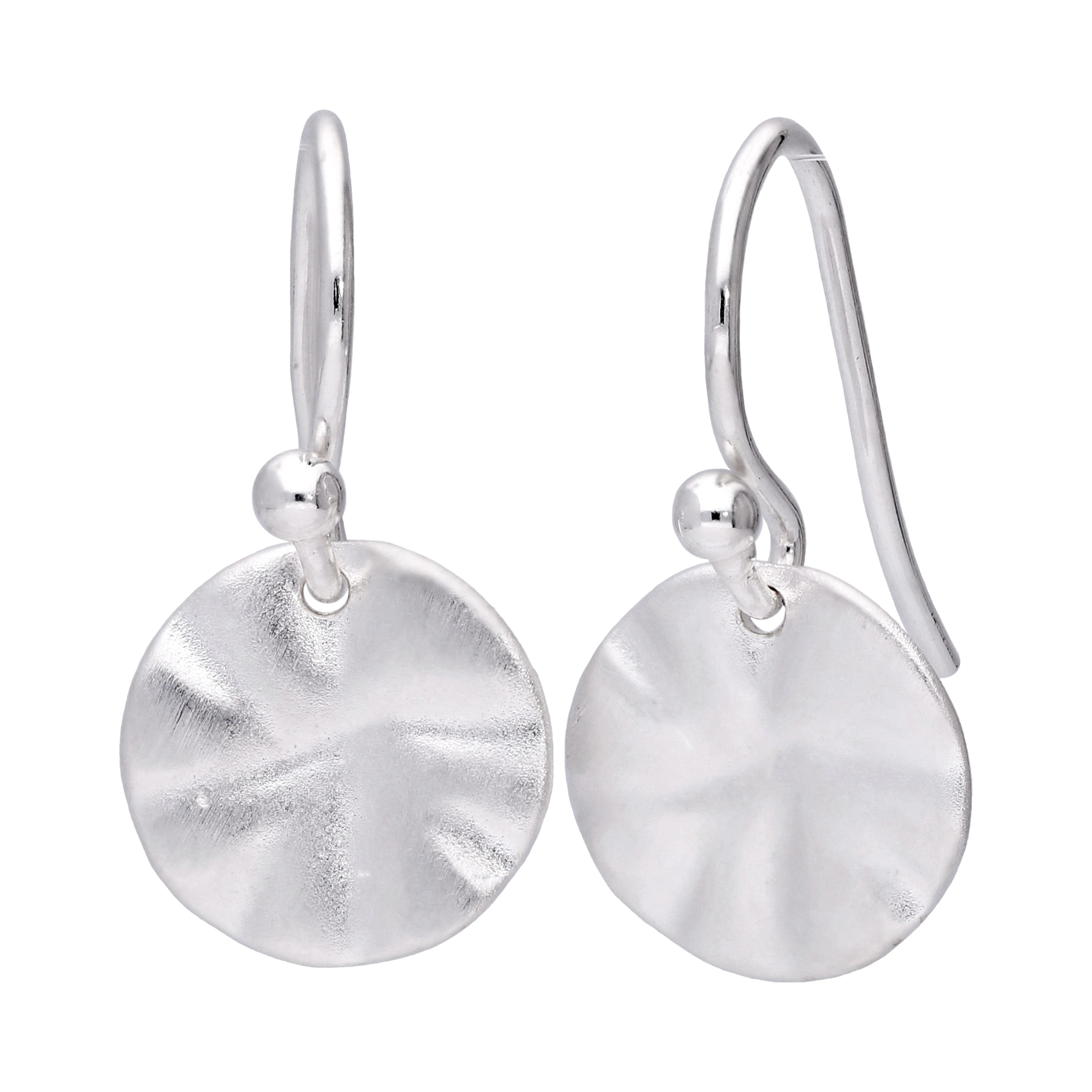 Sterling Silver Hammered Round Disc Drop Earrings