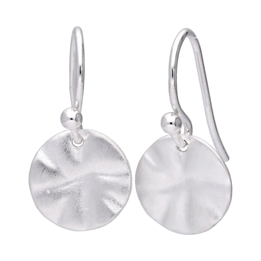 Sterling Silver Hammered Round Disc Drop Earrings