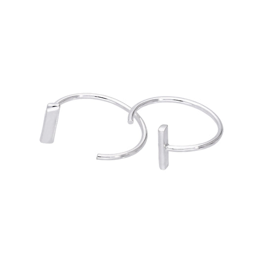 Sterling Silver Minimalist Flat Rectangle Bar Pull Through Open Hoop Earrings