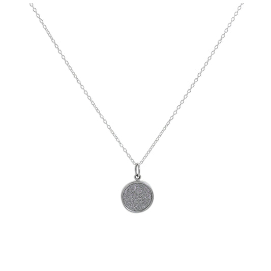 Sterling Silver Frosted Round Disc Pendant Necklace