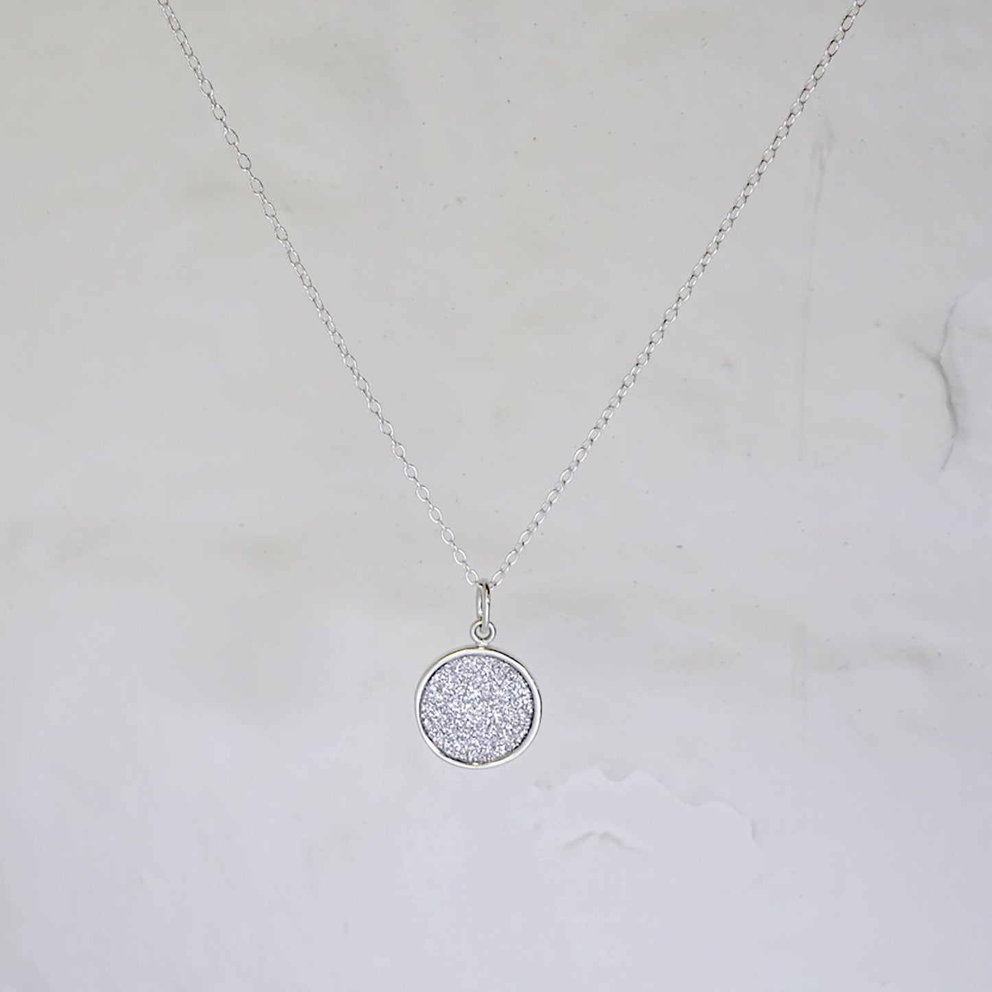 Sterling Silver Frosted Round Disc Pendant Necklace