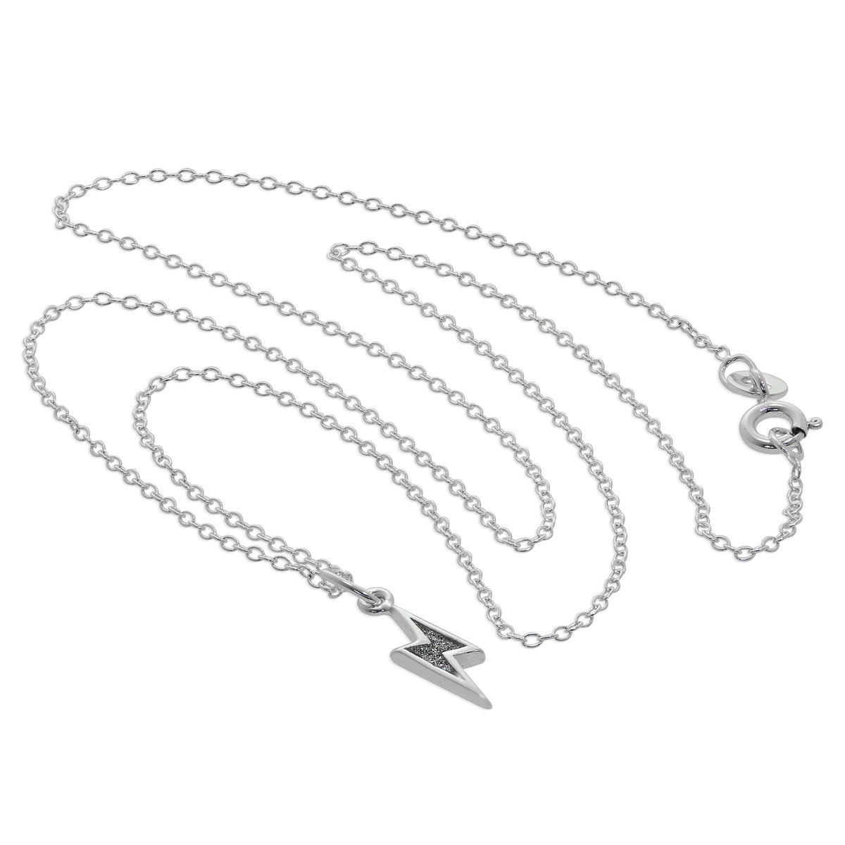 Sterling Silver Frosted Lightning Pendant Necklace