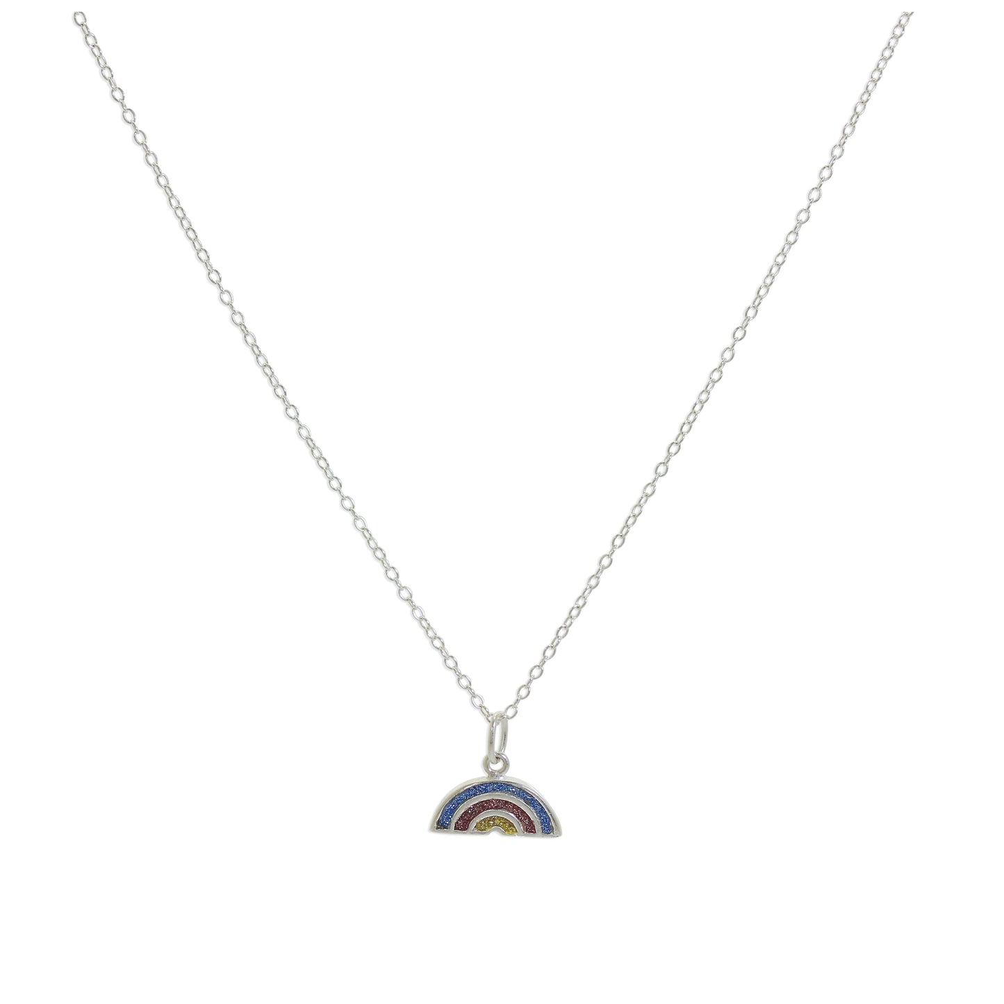 Sterling Silver Frosted Rainbow Pendant Necklace