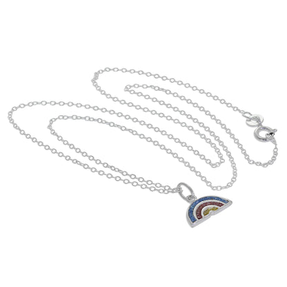 Sterling Silver Frosted Rainbow Pendant Necklace