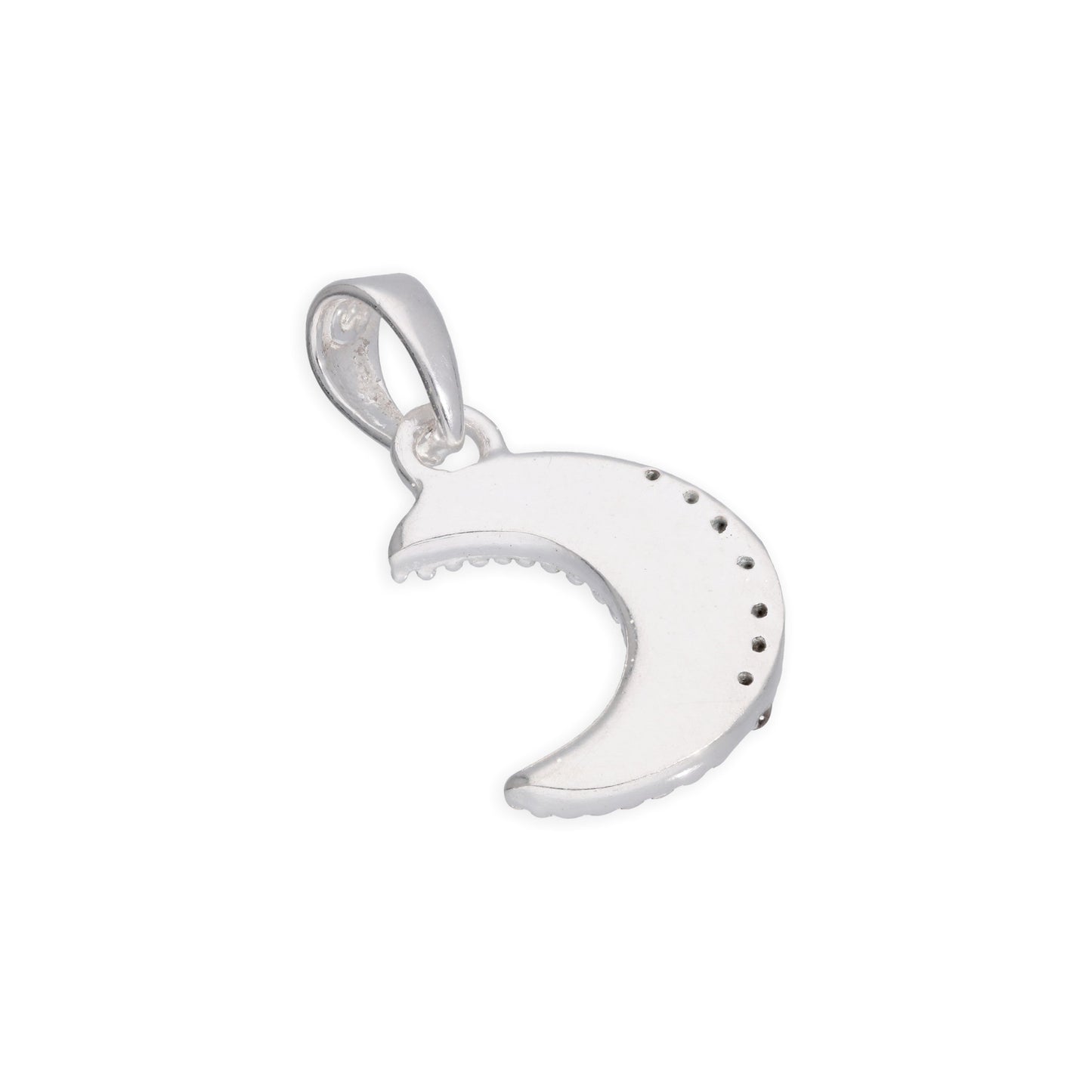 Sterling Silver Frosted Moon Clear CZ Pendant Charm