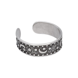 Sterling Silver Moon Star Oxidised Toe Ring