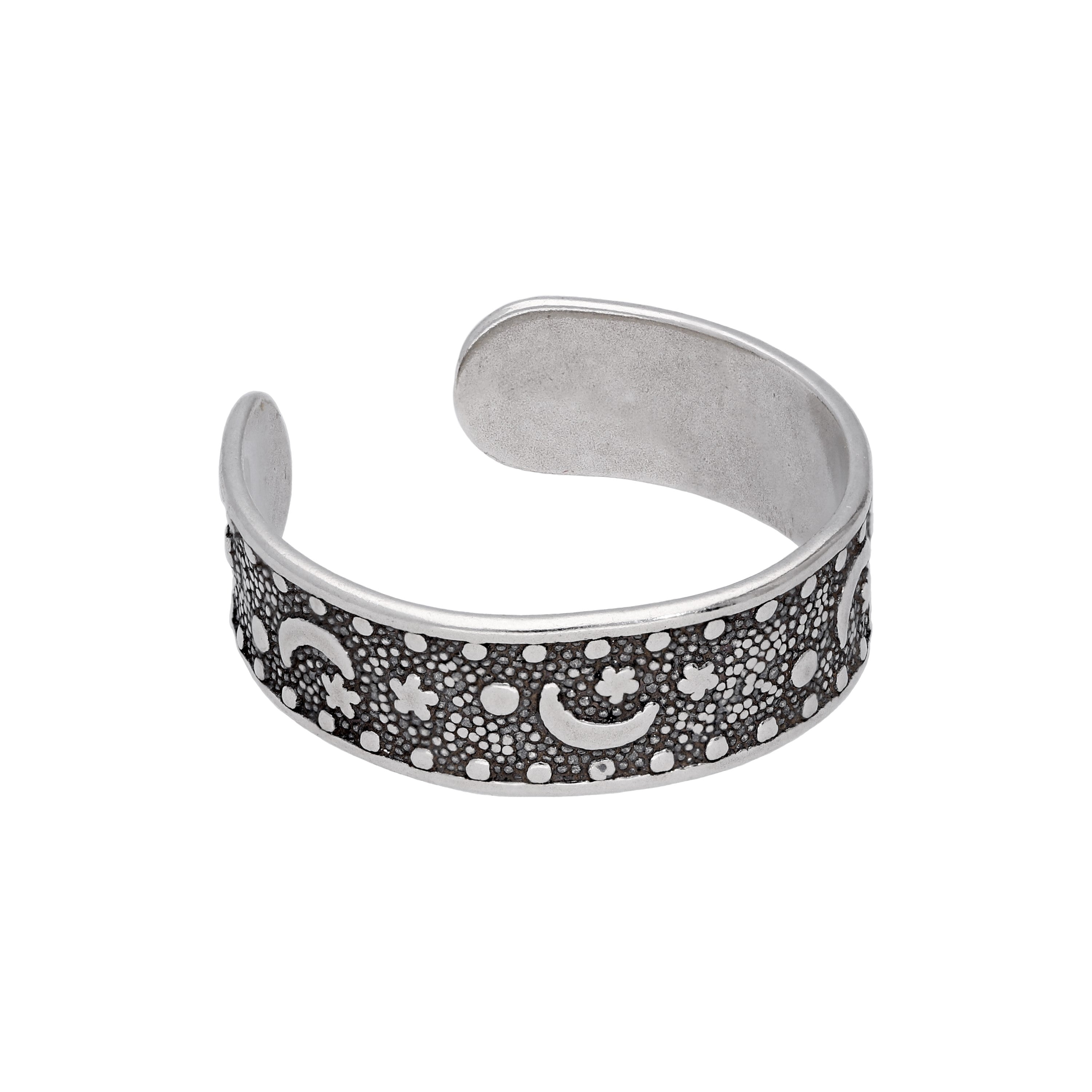 Sterling Silver Moon Star Oxidised Toe Ring