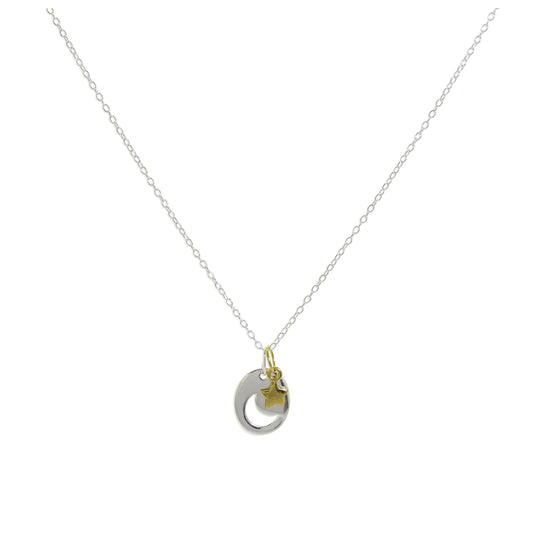 Sterling Silver Moon Disc Gold Plated Star Charm Pendant Necklace