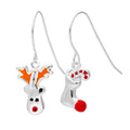 Sterling Silver Red Nose Reindeer Christmas Stocking Mix & Match Dangle Drop Earrings