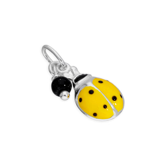 Sterling Silver Yellow Enamel Ladybird & Black Bead Charm