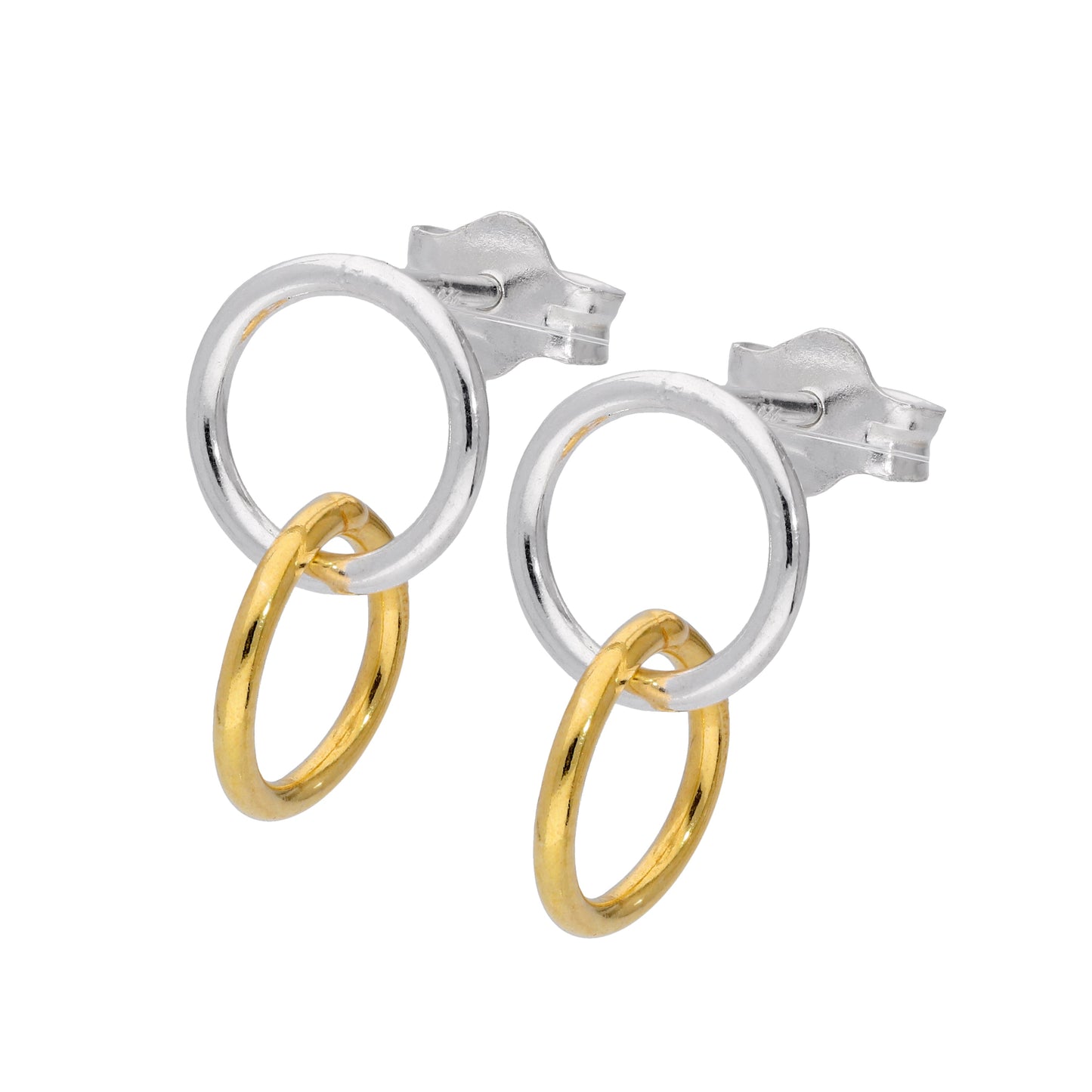Sterling Silver Double Circle Interlocking Stud Earrings