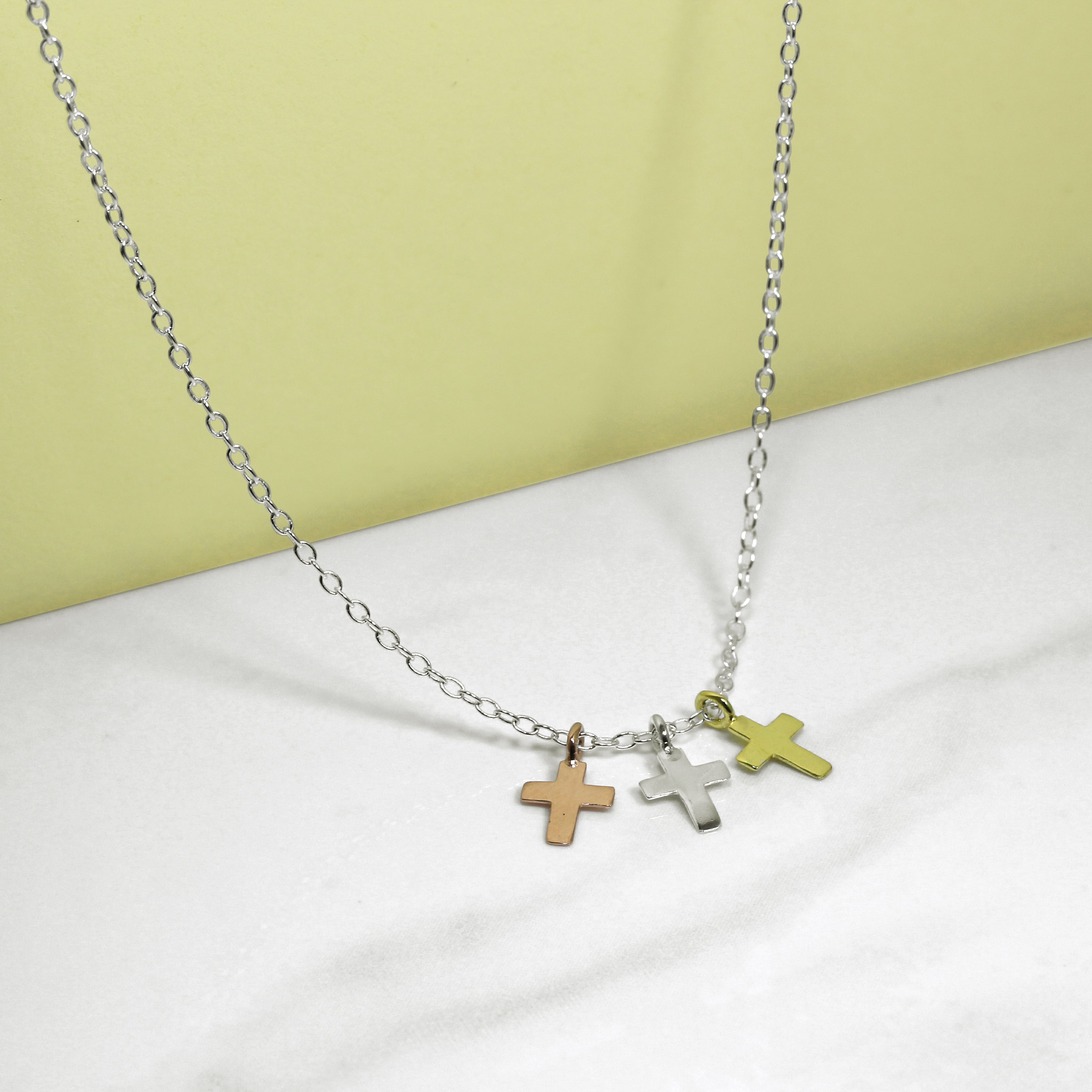 Mixed Gold Dipped Triple Cross Necklace | jewellerybox Mixed Gold Dipped Triple Cross Necklace | jewellerybox