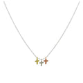 Sterling Silver Mixed Gold Plated Triple Cross Pendant Necklace