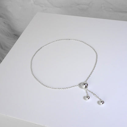 Sterling Silver Fine Chain Slider Ball Clasp Adjustable Bracelet