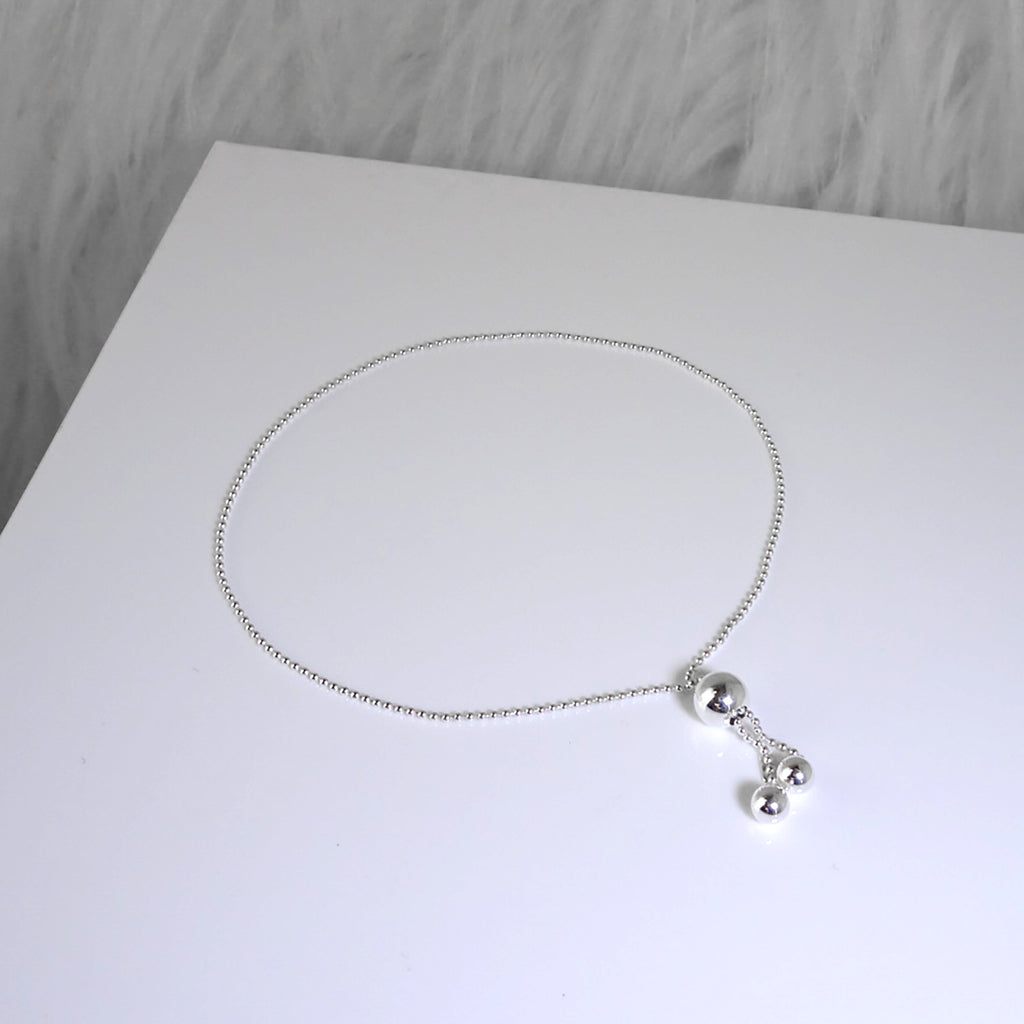 Sterling Silver Beaded Chain Slider Ball Clasp Adjustable Bracelet