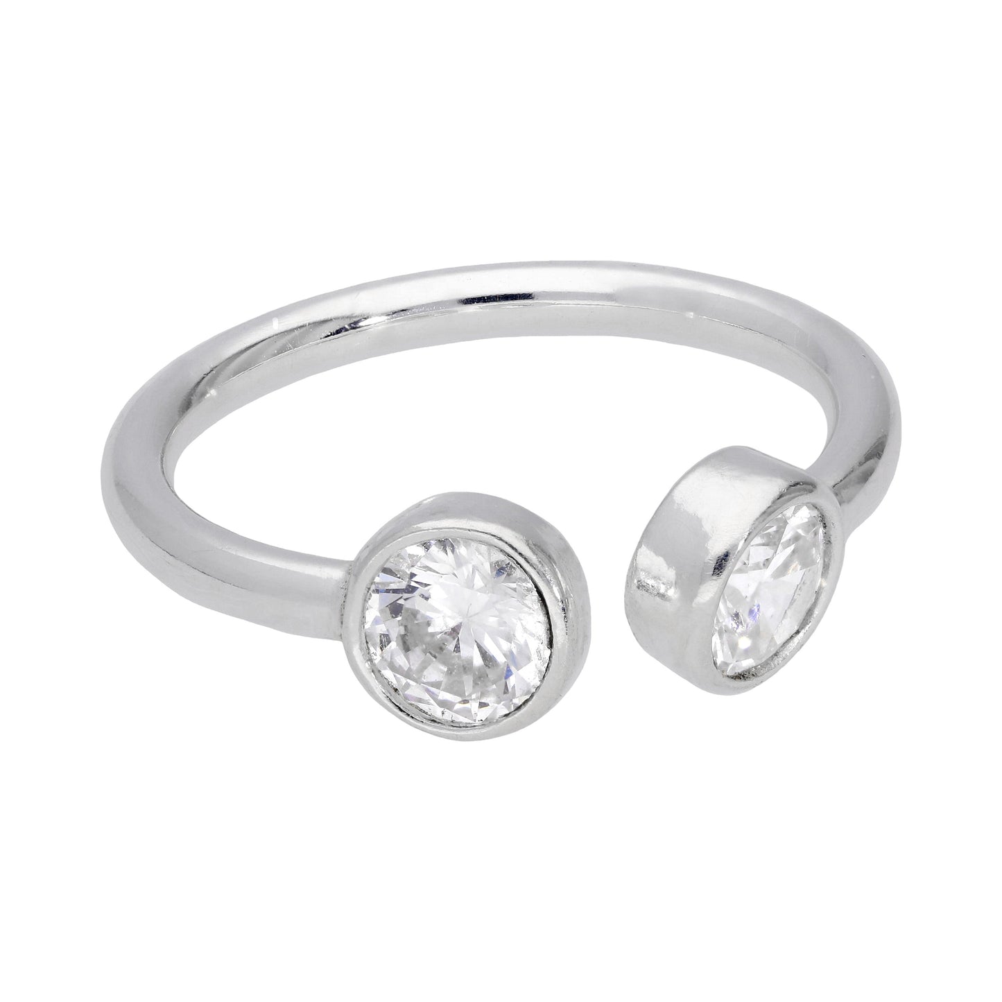 Sterling Silver Clear Round CZ Open Adjustable Ring